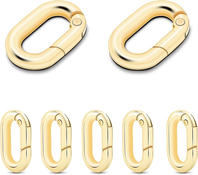 10Pack 5/8 Inch Small Oval Carabiner, Metal Spring Tiny Carabiner Clips for Paracord Keychain Lanyard, Car Key Rings, Dog Tag Clip, Pets Collar Buckles, Purse Keychain Replacement (Light Gold)