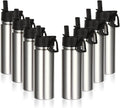 Volhoply 18oz Insulated Water Bottle Bulk 8 Pack,Kids Stainless Steel Water Bottles with Straw,Reusable Metal Water Bottle,Double Wall Vacuum Sports Water Flask For Cold Drink(Silver,8 Set)