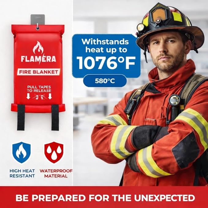 Emergency Fire Blanket for Home and Kitchen | 40"x40" Fireproof and Fire Suppression Blanket | Fiberglass Fire Blankets for Home Safety, Camping, and Office - Fire Retardant Blankets for Fires