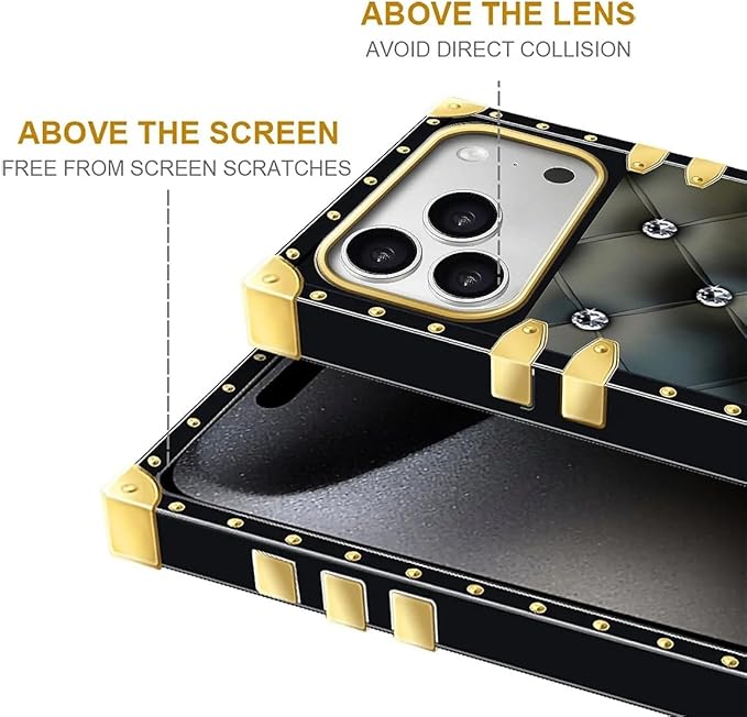 for iPhone 17 Pro Case Luxury Golden Decoration for Girl Women Soft TPU Shockproof Protective Hard PC Back for iPhone 17 Pro Crazy Pattern Shiny Black Sofa Crystal