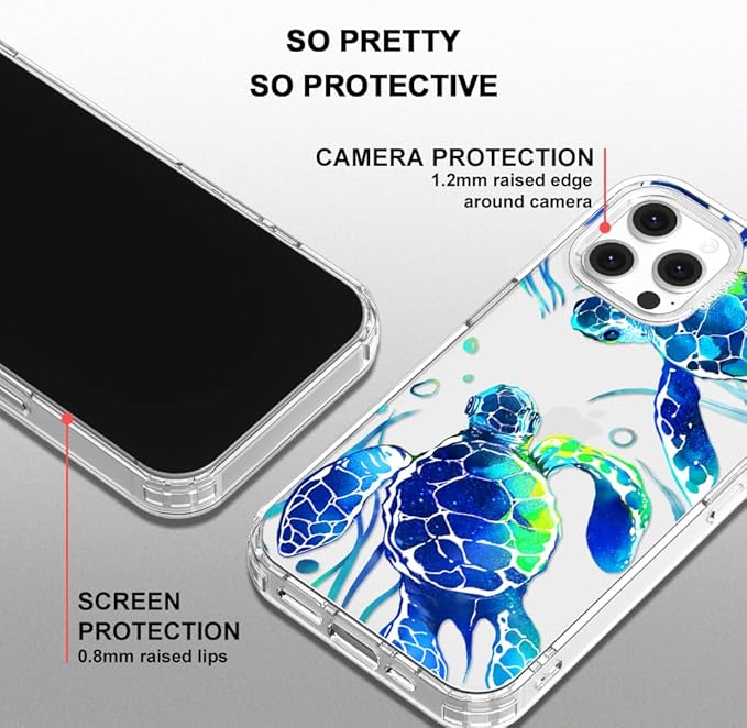 MOSNOVO Case for iPhone 12 & iPhone 12 Pro, [Buffertech 6.6ft Military-Grade Drop Protection] [Anti Peel Off Tech] Clear TPU Bumper Phone Case Cover Design - Sea Turtles