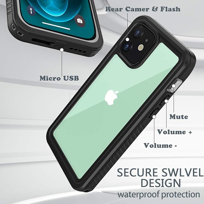Diverbox for iPhone 12 Waterproof Case,Waterproof Shockproof Dustproof IP68 Full-Body Hard Case Built-in Screen Protector Underwater Outdoor Waterproof Cover for iPhone 12,6.1 in (Clear)