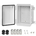 LeMotech Electrical Box, IP67 Waterproof Hinged Cover Stainless Steel Latch Junction Box, ABS Plastic Electrical Enclosure with Mounting Plate,Wall Brackets, Cable Glands,5.9"x3.9"x2.8",Grey