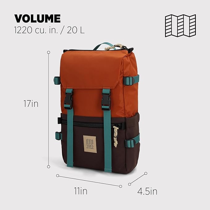Topo Designs Rover Pack Classic - Daily Daypack for Commutes, Day Trips, Hikes, Iconic Denver Design, PFAS-Free, Fair Trade, BlueSign Backpack (Clay/Chocolate)