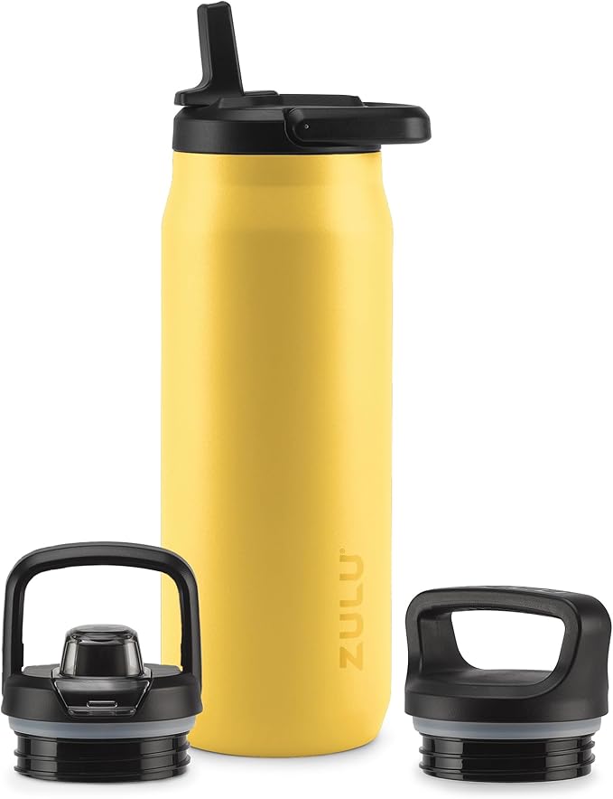 ZULU Base 32oz Stainless Steel Water Bottle with 3 Lids- Straw, Chug, Twist | Double Walled and Vacuum Insulated Metal Thermos | For Gym, Outdoor | Built in Carry Loop, Dishwasher Safe, Vitamin C