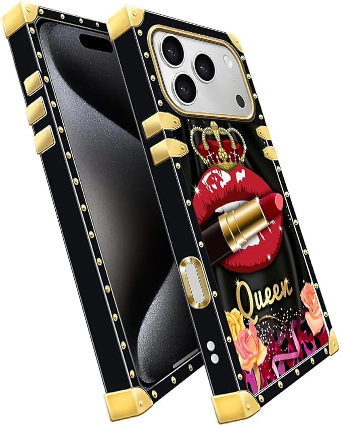 for iPhone 17 Pro Case Luxury Golden Decoration for Girl Women Soft TPU Shockproof Protective Hard PC Back for iPhone 17 Pro Crazy Pattern Queen Lip Crown Leopard Print