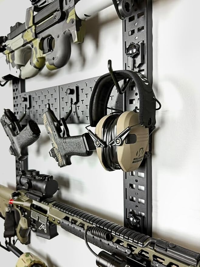 Adoreal Modularity Gun Wall Mount, Hold Up 120LBS Gun Rack for Wall with 10 Mounting J-Hooks, Rifle Shotgun Rack with Additional Storage, 31.8" x 22" Tactical Gear Wall Mount, Functional Gun Racks