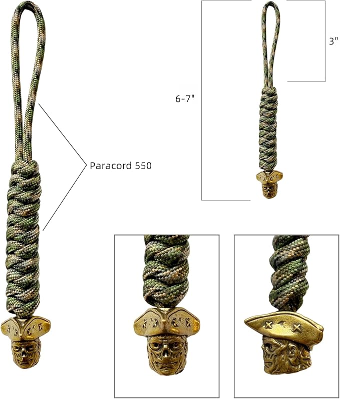 Handmade Lanyards with Brass Beads – Paracord 550 Survival Gear Leash for knives, Outdoor, and EDC Tools