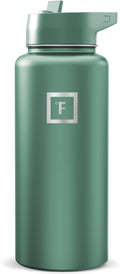 IRON °FLASK Camping & Hiking Hydration Flask with Straw, Wide Mouth Insulated Stainless Steel Sports Water Bottle - Sage 32 oz - Straw (1 Lid)