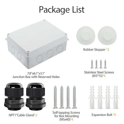 LeMotech Junction Box, Electrical Box IP65 Water Resistant Dustproof ABS Plastic Project Enclosure for Electronics White 7.9 x 6.1 x 3.1 inch