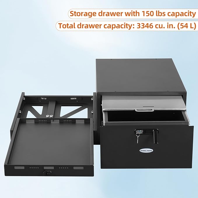 Hooke Road JK/JL/Bronco Trunk Sliding Drawer System & Fridge Slide Mount for 2007-2026 Jeep Wrangler JKU JLU 4-Door & 2021-2026 Ford Bronco 4-Door, Storage Lock Box for Overland Camping Gear