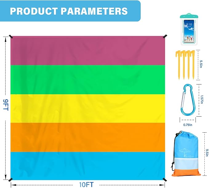Famstar Beach Blanket Oversized Extra Large 10'X 9',Waterproof Sandproof Beach Blanket 2-8 Adults Lightweight Durable for Travel Camping Hiking Picnic
