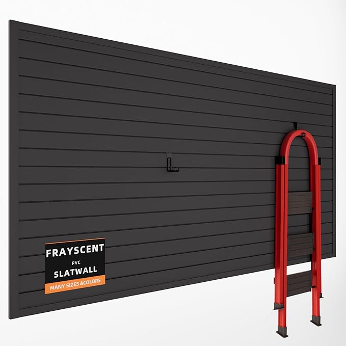 FRAYSCENT Slat Wall Paneling Garage Slat Wall Storage Systems Slatwall Panels Power Tool Organizer Wall Mount, PVC Garage Storage & Organization Products Slate Board (Black, 4ft x 8ft)