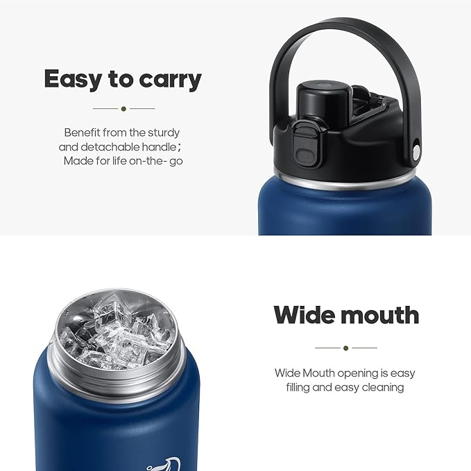 64oz Half Gallon Insulated Water Bottle with 2-in-1 Lid (Chug & Straw), Double Walled Vacuum Stainless Steel Water Bottles, Wide Mouth Leakproof Insulated Jug with Straw