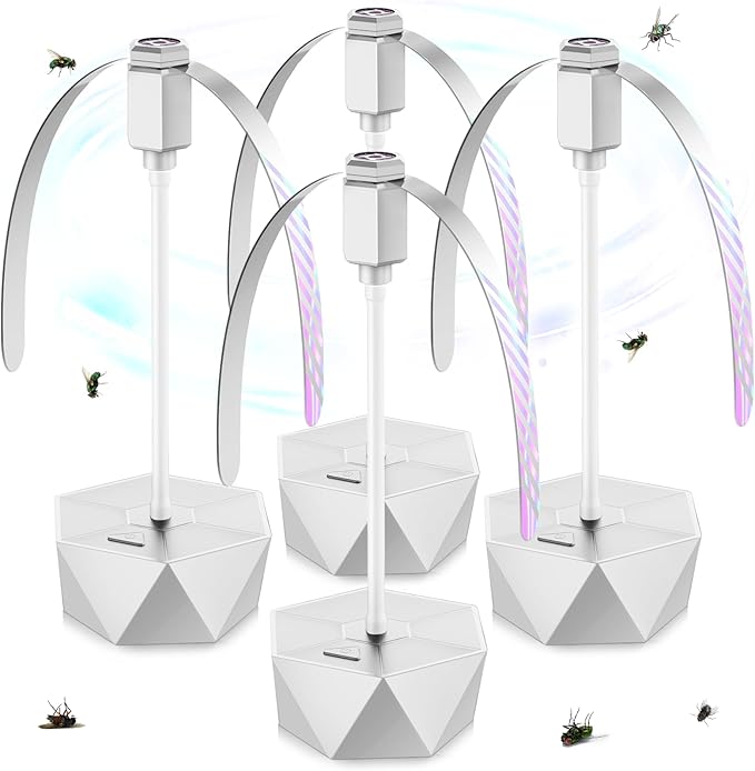 PIMAG Fly Fans for Tables, Fly Repellent Fan Outdoor Indoor Keep Flies Away, Repellent Fans for Tables with Holographic Blades for Picnic, Party, Restaurant, Kitchen, and BBQ, 4 Pack Silver