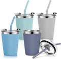 Kids Cups with Straws and Lids Leak Proof, 12oz Stainless Steel Cups for Kids Toddlers, Spill Proof Cup Stainless Steel Kid Cup with Lids for Home School, Outdoor, 4 Pack
