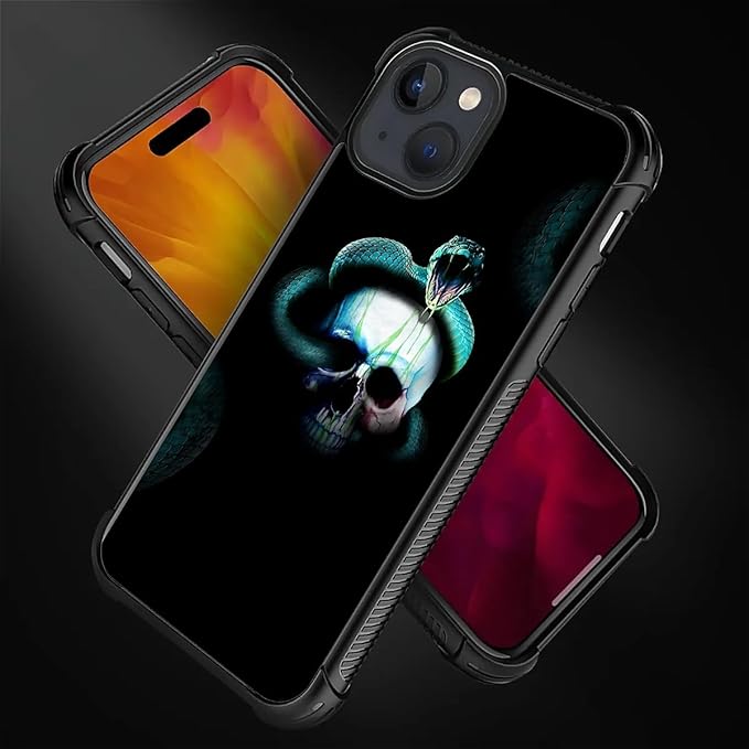 for iPhone 15 Plus Case, Skeleton Winding Snake Pattern Graphic Design Girl Boy Soft Silicone Hard Acrylic Shock Protection for iPhone 15 Plus
