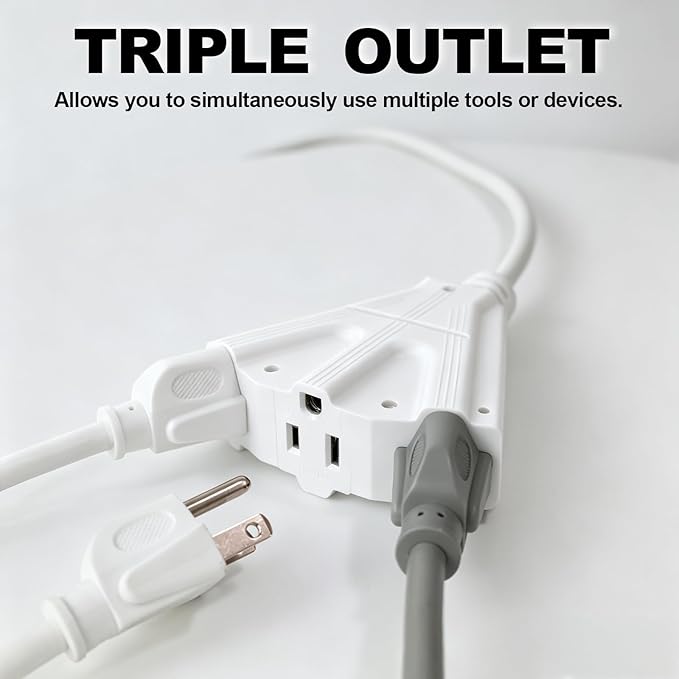 EP 2 Pack 15 Ft Outdoor Extension Cord with 3 Electrical Power Outlets - 16/3 SJTW White Cable with 3 Prong Grounded Plug for Safety Great for Christmas Lights, Garden and Major Appliances