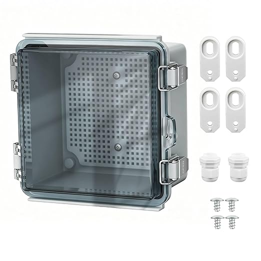 Nineleaf IP67 Waterproof Electrical Junction Box, 5.9"x5.9"x3.5" ABS Plastic Enclosure with Clear Hinged Cover, Mounting Plate, Cable Glands for Outdoor Router, Solar, CCTV, DIY Projects