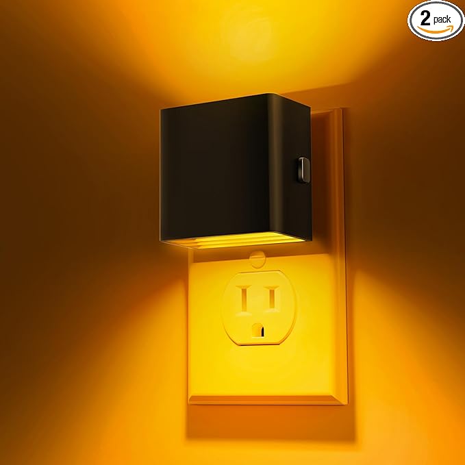 L LOHAS LED Night Light,Night Lights Plug into Wall,[2-Pack] Dimmable Night Light with Light Sensor,1800K Amber Light,Modern Nightlight for Bathroom Hallway Kitchen
