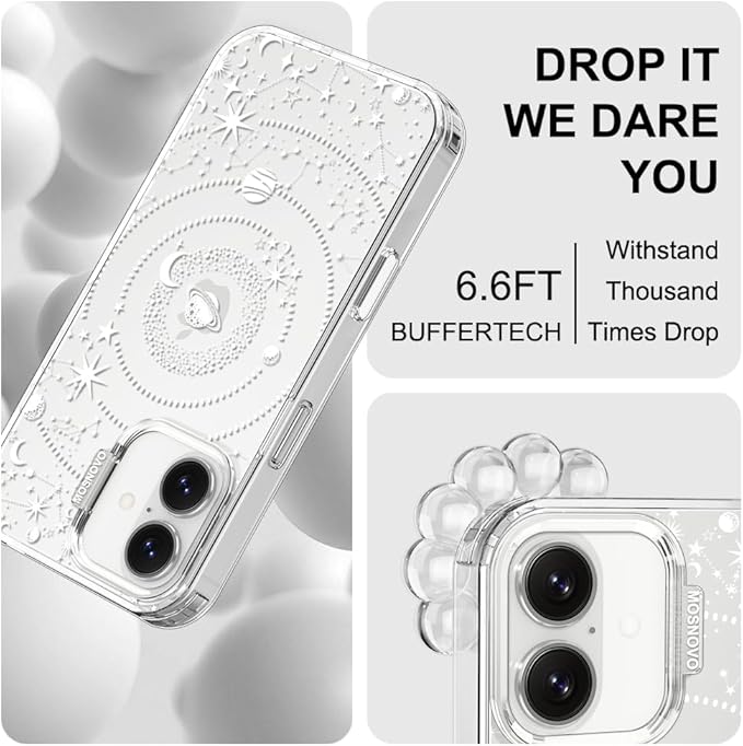 MOSNOVO for iPhone 17 Case | Military Grade 6.6ft Drop Tested | Camera Control | Clear with Galaxy Design