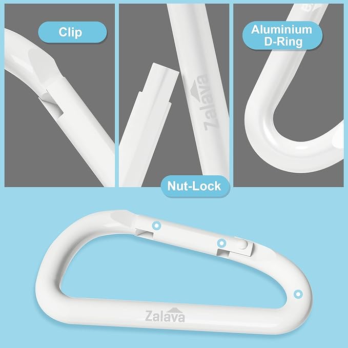 6PCS Carabiner Keychain, 2 inch Aluminum D-Clip Caribeener with Hook