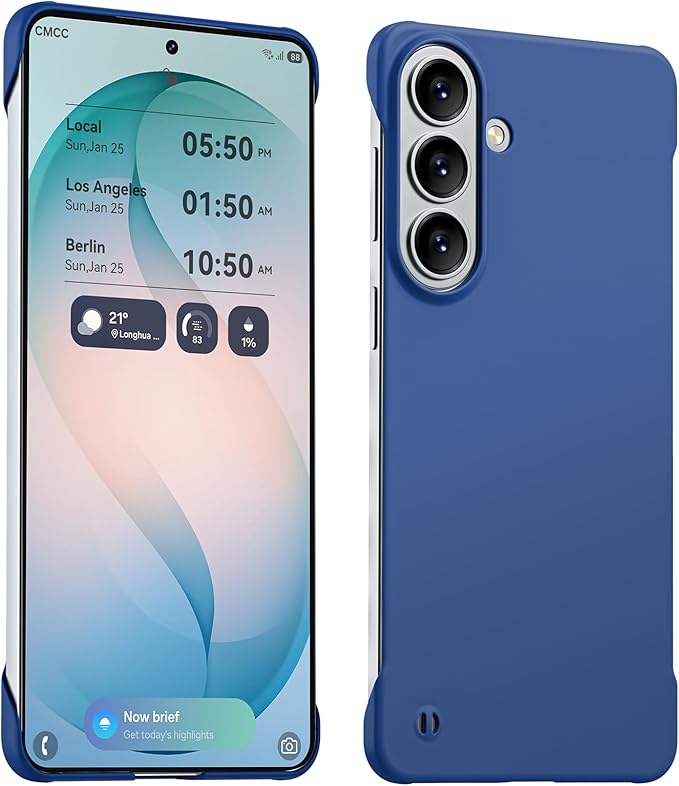 GRECAZO Slim Borderless for Samsung Galaxy S26 Phone Case 6.3"(2026) Ultra-Thin Lightweight Frameless Matte Hard PC Cover Case with Pull Ring Minimalist Non Slip Rope-Blue