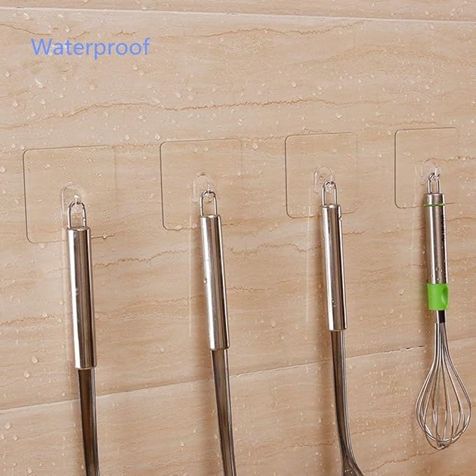 Ninth Five 30 Pack Adhesive Hooks for Hanging, 33lb Heavy Duty Wall Hooks, Clear Plastic Sticky Utility Hook for Home Kitchen Bathroom Office Use