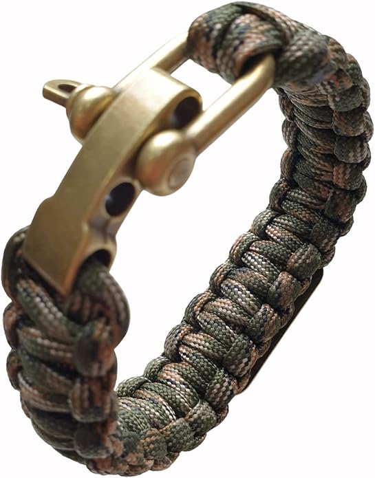 VAYOBOO Paracord Bracelet - Tactical Survival Bracelet for Men with Bronze USA Flag - 3 Adjustable Sizes - Green Camo, L