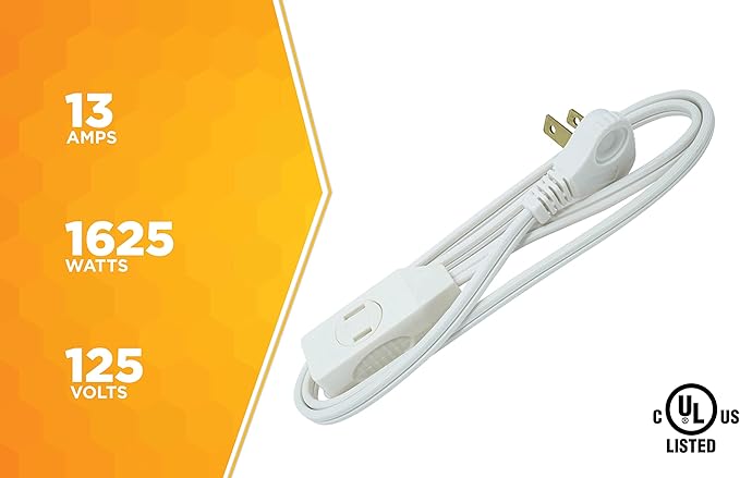 Woods SlimLine Extension Cord - 16/3 Indoor Flat Plug with Right Angled Design - 3 Polarized Outlets - PVC Jacket - Space Saving - Neutral White - 16 Gauge - 3 Feet