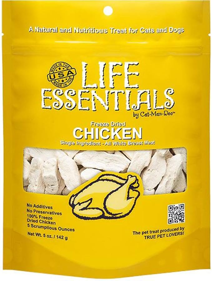 Life Essentials by Cat-Man-Doo Freeze Dried Chicken Dog & Cat Treats, Healthy Single Ingredient Training Treats for Dogs, Puppies & Cats, Made with Real Chicken – 5 oz