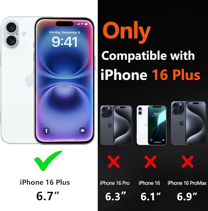for iPhone 16 Plus Case [Shockproof] [Dropproof] [with Screen Protector ] Heavy Duty Protection Phone Case Cover - Black