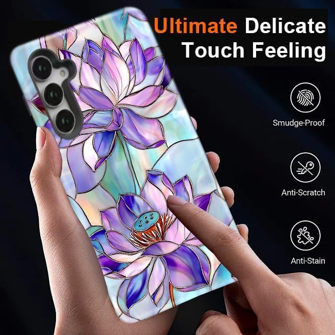 Compatible for Samsung Galaxy S26 Plus 5G Case, Dual Layer Heavy Duty 2 in 1 Shockproof Protective Phone Case,Stained Glass Lotus Flowers