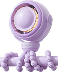 SWEETFULL Baby Stroller Fan - 4000mAh Rechargeable 4-Speed Quiet with LED Display & Night Light, Mini Portable 360° Clip On Safe Fan for Car Seat, Crib, Travel - Purple