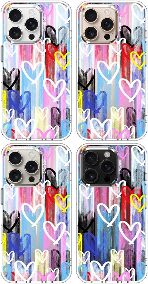 MOSNOVO for iPhone 16 Pro Case, Shockproof Military-Grade Protection 6.6ft Drop Tested, Clear Phone Case for iPhone 16 Pro, Graffiti Hearts Design