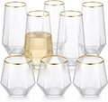 48 Pack Diamond Gold Rim Unbreakable Stemless Plastic Glasses 24 9oz Stemless Champagne Flutes & 24 12oz Cups BPA-Free, Disposable, Shatterproof Drinkware for Weddings, Bars, Events and parties