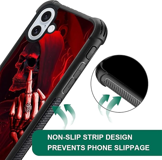for iPhone 16 Case, Gestures Funny Skull Pattern Graphic Design Girl Boy Soft Silicone Hard Acrylic Shock Protection for iPhone 16