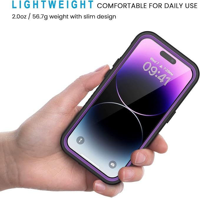 Lanhiem for iPhone 14 Pro Case, IP68 Waterproof Dustproof Shockproof with Built-in Screen Protector, 6.1 inch - Purple