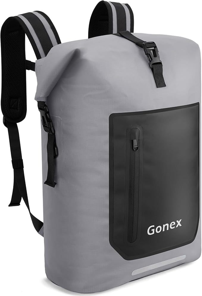Gonex Ultralight Waterproof TPU Backpack, 35L Roll Top Dry Bag with Comfortable Padded Back Panel for Kayaking Boating Camping Fishing Travel,Grey