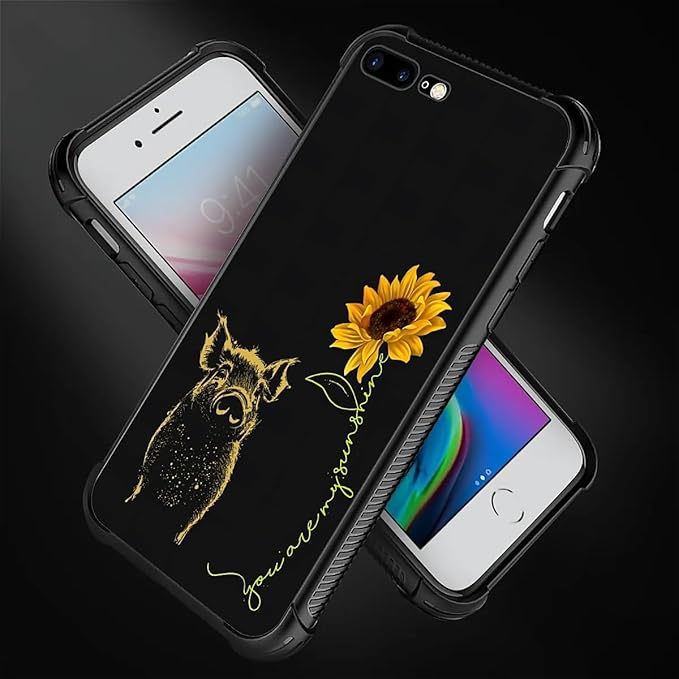 for iPhone 7/8 Case, Pig Sunflower Yellow Sunshine Pattern Made of Soft Silicone Hard Acrylic Shock Protection for iPhone 7/8