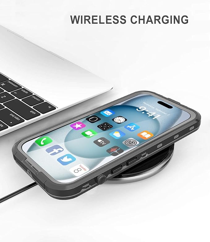 for iPhone 15 Case Waterproof | Shockproof Dust Proof Phone Case Cover with Screen Protector - Clear