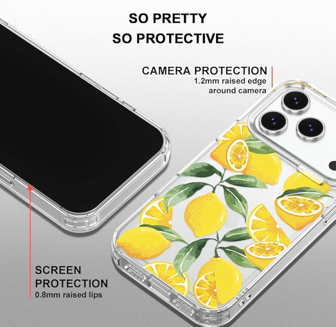 MOSNOVO for iPhone 17 Pro Case | Military Grade 6.6ft Drop Tested | Camera Control | Clear with Lemon Design