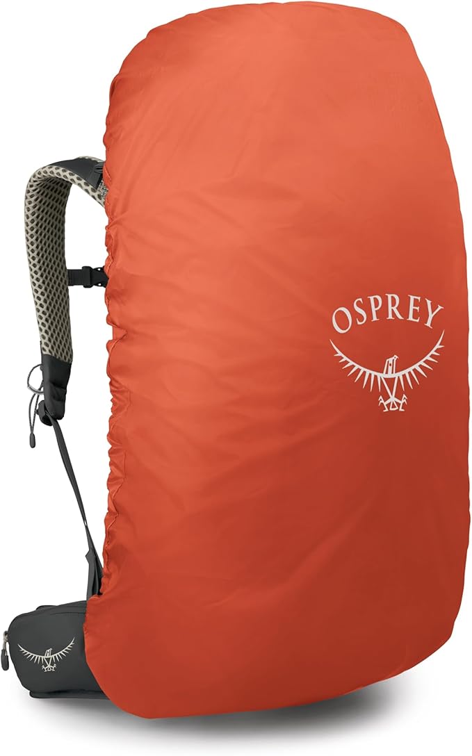 Osprey Stratos 44L Men's Hiking Backpack - Lightweight Backpacking Pack with Waterproof Raincover - Camping Bag, Raven Black