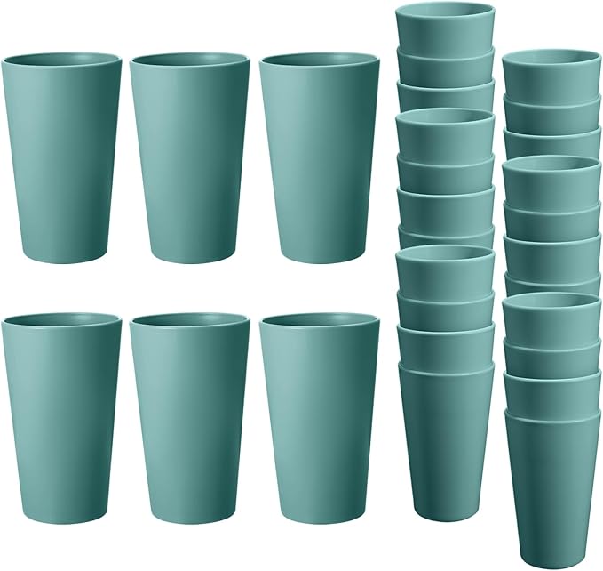 HEYCOME 24 Pcs Unbreakable Plastic Cups Set, 20 oz Reusable Plastic Cups, Stackable Water Tumblers, Drinking Cup for Kitchen, Outdoor, BPA-free, Dishwasher Refrigerator and Microwave Safe, Dark Green