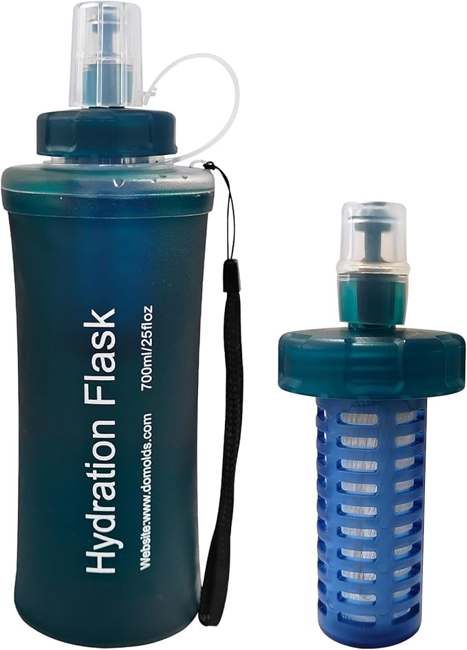 700ml Soft Flask Water Bottle, Collapsible Water Bottle with Filter, Perfect for Hiking, Backpacking, and Camping - Dark Green