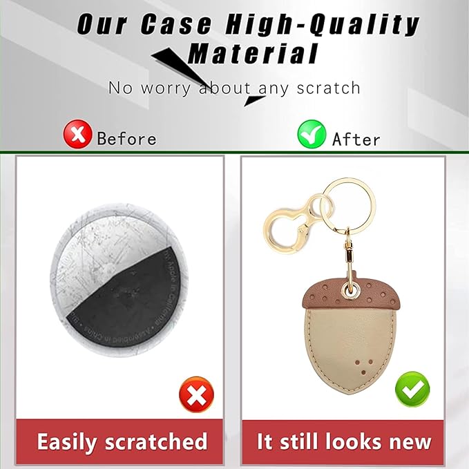 Leather Keychain Holder Case Compatible with AirTag,Cute air tag Cover with Keychain Ring,GPS Tracker Case for Keys