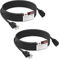 EP 2 Pack 15FT Black Outdoor Extension Cord, 16/3 SJTW Heavy Duty Waterproof, 3 Prong Grounded Plug, 13A 1625W 16AWG, Cold-Resistant Flexible Power Cable for Garden, Home, Christmas Lights