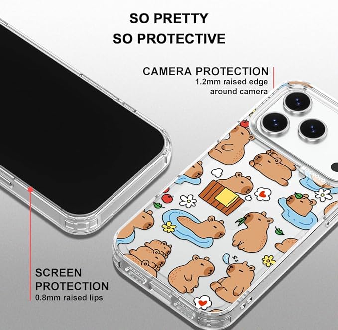 MOSNOVO for iPhone 17 Pro Case, Shockproof Military-Grade Protection 6.6ft Drop Tested, Camera Control, Clear Phone Case for iPhone 17 Pro, Capybara Land Design