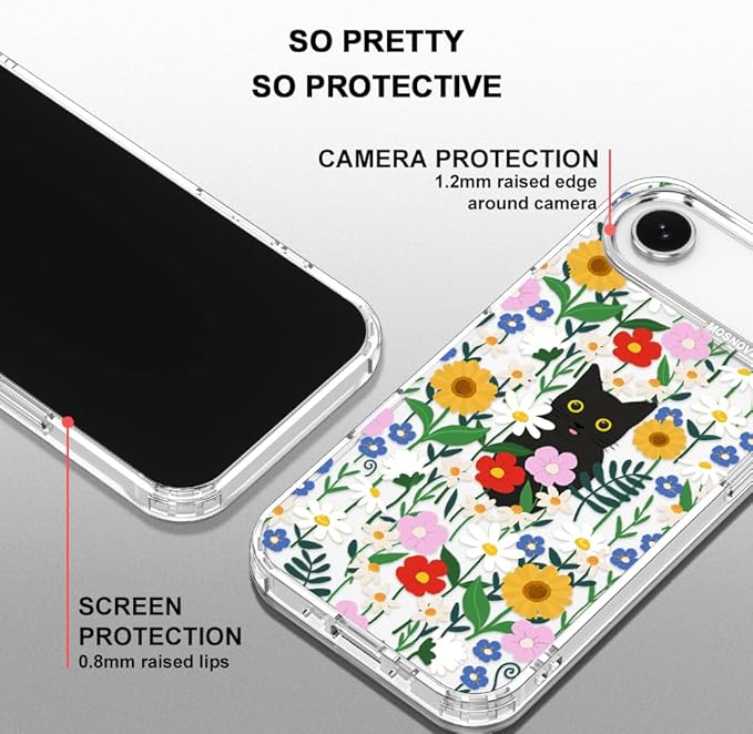 MOSNOVO for iPhone Air Case | Military Grade 6.6ft Drop Tested | Camera Control | Clear with Black Cat in Garden Design