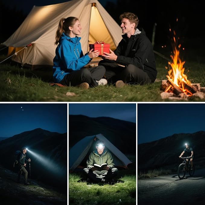 Super Bright Aluminum Headlamp 2Pack, Rechargeable Headlamp High Lumen, 90° Adjustable Focus Head Lights for Forehead, Head Lamps LED Rechargeable, Waterproof Headlamps for Adults Camping Hard Hat